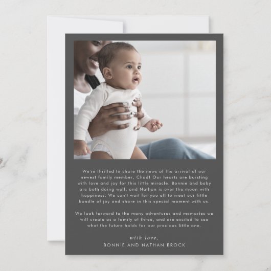 Modern Boho Arch | Grijze fotocollage geboorte Aankondiging (Achterkant)