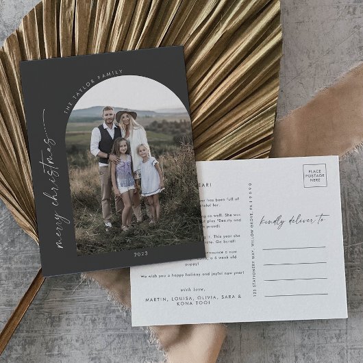 Modern Boho Arch | Grijze kerstfoto Feestdagenkaart