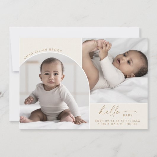 Modern Boho Arch | Hallo Baby 3 Fotogeboorte van C Aankondiging (Voorkant)