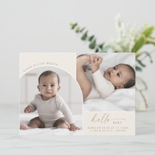 Modern Boho Arch | Hallo Baby 3 Fotogeboorte van C Aankondiging (Staand voorkant)