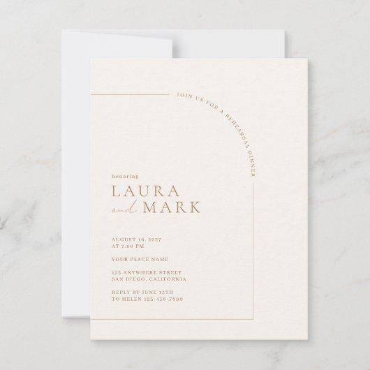 Modern Boho Arch Minimalist Photo Rehearsal Dinner Kaart (Voorkant)