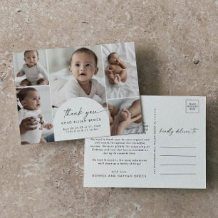 Modern Boho Arch Multi Foto bedankt jullie geboort Aankondigingskaart