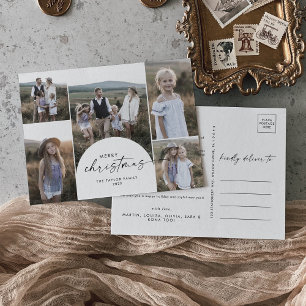 Modern Boho Arch Multi Foto Familie Nieuwst Kerstm Feestdagenkaart
