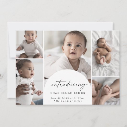 Modern Boho Arch Multi Photo Birth Aankondiging (Voorkant)