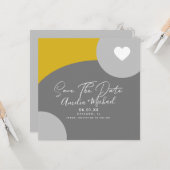 Modern Boho Arch Organic Grey Yellow Save the Date Kaart (Voorkant / Achterkant in situ)