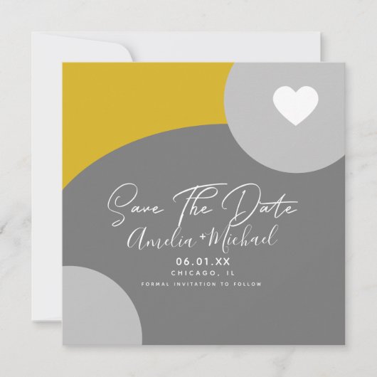 Modern Boho Arch Organic Grey Yellow Save the Date Kaart (Voorkant)
