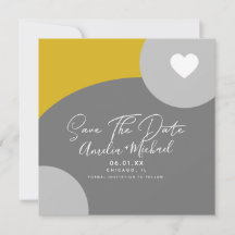Modern Boho Arch Organic Grey Yellow Save the Date