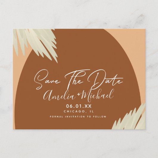 Modern Boho Arch Organic Shape Pampa Save the Date Briefkaart (Voorkant)