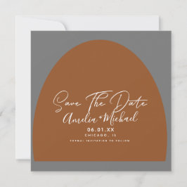 Modern Boho Arch Organic Shapes Grey Save the Date Kaart