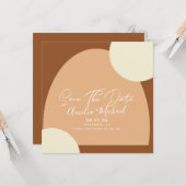 Modern Boho Arch Organic Shapes Save the Date Kaart (Voorkant / Achterkant in situ)