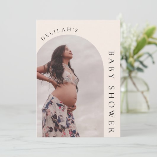 Modern Boho Arch Photo Baby shower Invitation Kaart (Staand voorkant)