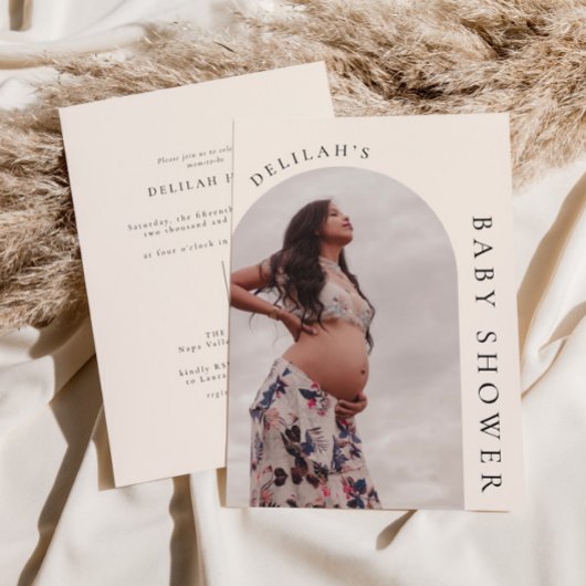 Modern Boho Arch Photo Baby shower Invitation Kaart