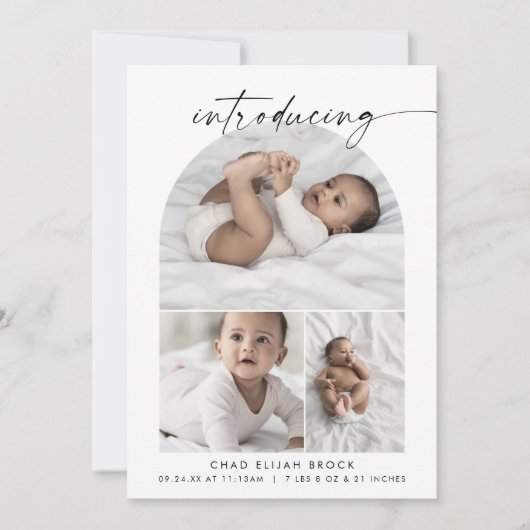 Modern Boho Arch Photo Collage Birth Aankondiging (Voorkant)