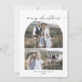 Modern Boho Arch Photo Collage Family Kersto Feestdagenkaart (Voorkant)
