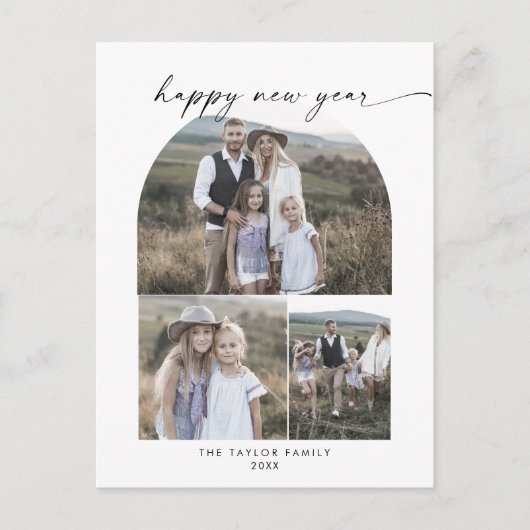 Modern Boho Arch Photo Collage Family New Jaren Feestdagenkaart (Voorkant)
