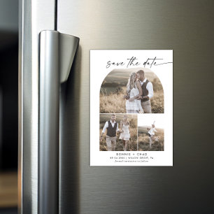 Modern Boho Arch Photo Collage Save the Date Magnetische Uitnodiging