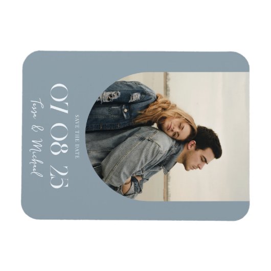Modern Boho Arch Photo Dusty Blue Save the Date Magneet (Horizontaal)