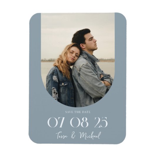 Modern Boho Arch Photo Dusty Blue Save the Date Magneet (Verticaal)