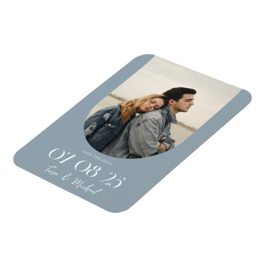 Modern Boho Arch Photo Dusty Blue Save the Date Magneet (Linkerzijde)