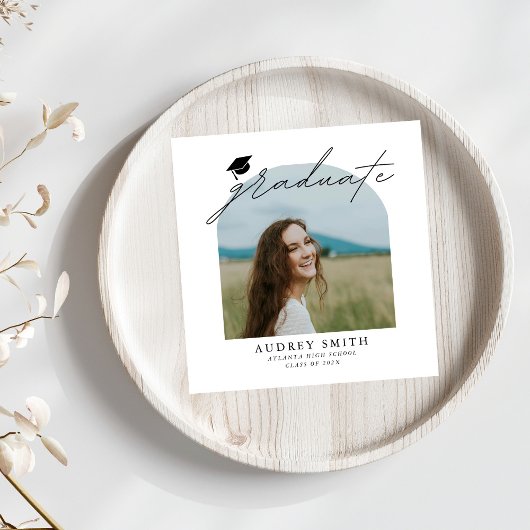 Modern Boho Arch Photo Graduation Party Servet