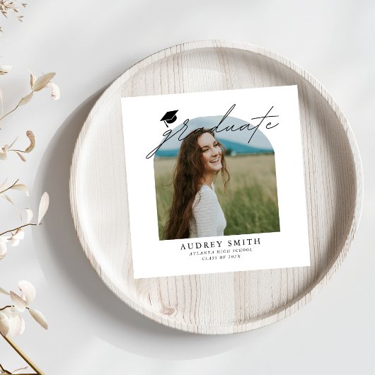 Modern Boho Arch Photo Graduation Party Servet