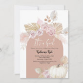 Modern Boho Arch Pumpkin Het is een meisje Baby sh Kaart (Voorkant)