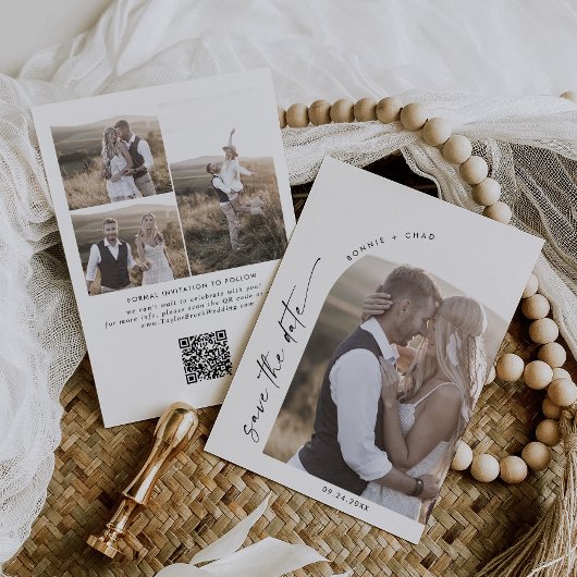 Modern Boho Arch QR Code Foto Save The Date