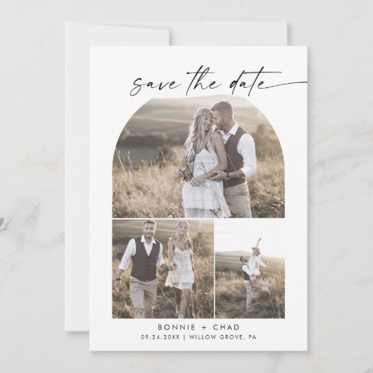 Modern Boho Arch QR Code Photo Collage Save The Date (Voorkant)