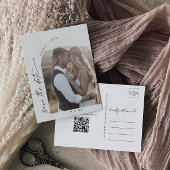 Modern Boho Arch QR Code Photo Save the Date Uitnodiging Briefkaart