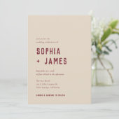 Modern Boho Arch Red Cream Typography Wedding Kaart (Staand voorkant)