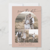 Modern Boho Arch | Salmon QR Code Foto Collage Save The Date (Voorkant)