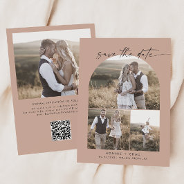 Modern Boho Arch | Salmon QR Code Foto Collage Save The Date