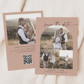 Modern Boho Arch | Salmon QR Code Foto Collage Save The Date