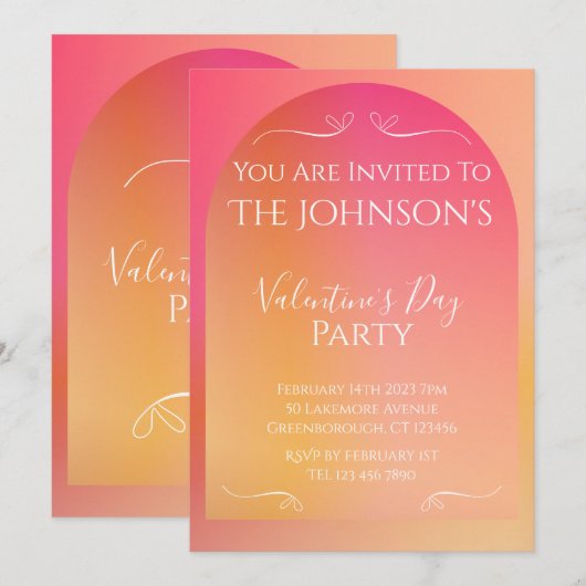 Modern Boho Arch Sunset Ombre Valentijnsdag Party Kaart (Voorkant / Achterkant)