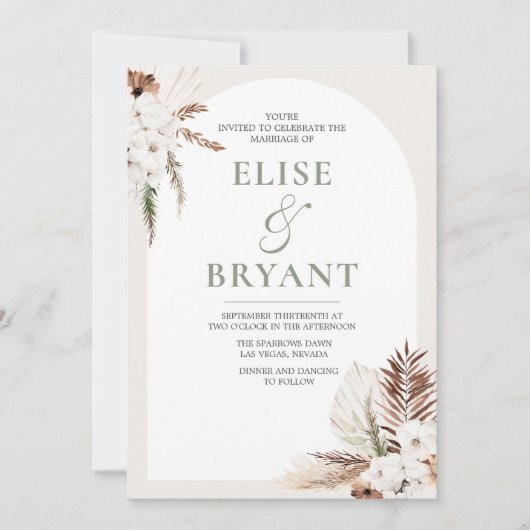 Modern Boho Arch White Floral Wedding Invitation Kaart (Voorkant)