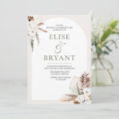 Modern Boho Arch White Floral Wedding Invitation Kaart (Staand voorkant)