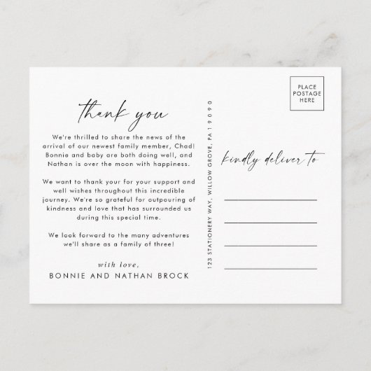 Modern Boho Arch | Zalm 2 Foto Dank u geboorte Aankondigingskaart (Achterkant)