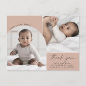 Modern Boho Arch | Zalm 2 Foto Dank u geboorte Aankondigingskaart (Voorkant)