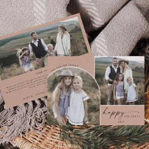 Modern Boho Arch   Zalm 3 Gezinsfoto's Feestdagenkaart