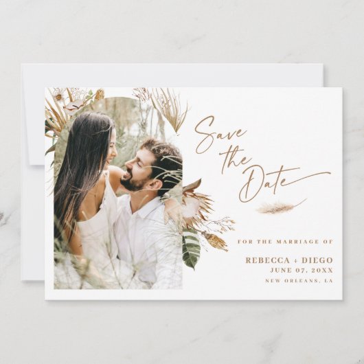 Modern Boho Arched Photo Wedding Save the Date (Voorkant)