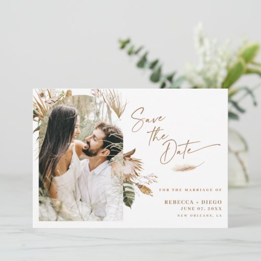Modern Boho Arched Photo Wedding Save the Date (Staand voorkant)