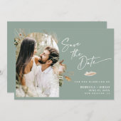 Modern Boho Arched Photo Wedding Save the Date Aankondiging (Voorkant / Achterkant)