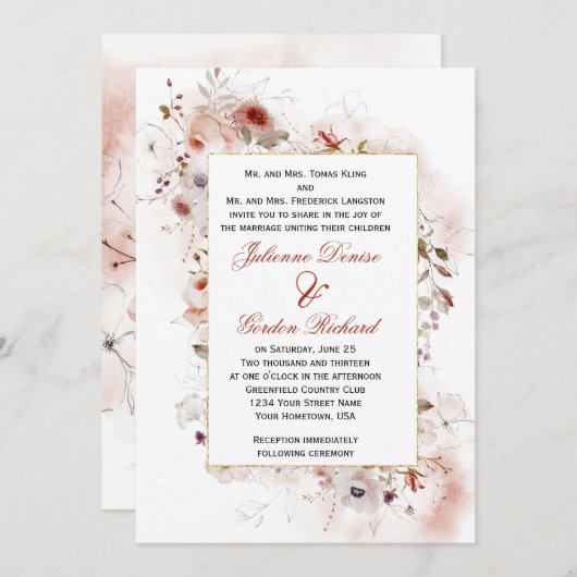 Modern Boho Autumn Floral Lijst Wedding Invitation Kaart (Voorkant / Achterkant)