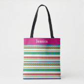 Modern Boho Aztec Tribal Stripe Roze Monogram Naam Tote Bag (Voorkant)