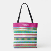 Modern Boho Aztec Tribal Stripe Roze Monogram Naam Tote Bag (Achterkant)