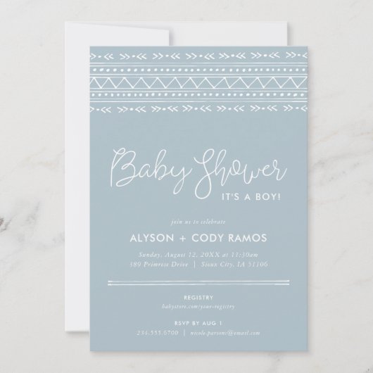 Modern Boho Baby shower | Dusty Blue Kaart (Voorkant)