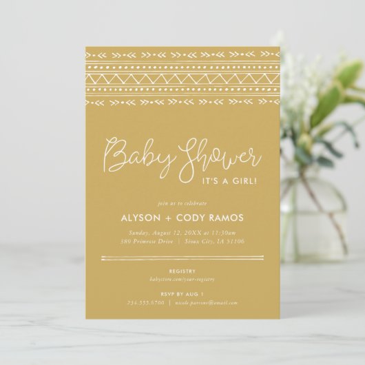 Modern Boho Baby shower | Mosterd Kaart (Staand voorkant)