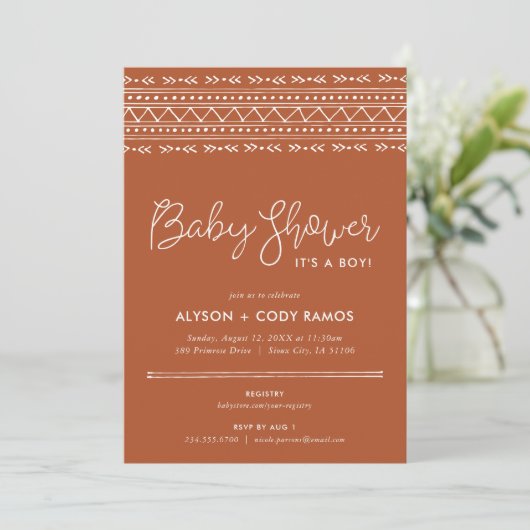 Modern Boho Baby shower | Terra Cotta Kaart (Staand voorkant)