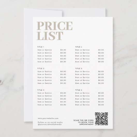 Modern Boho Beauty prijslijst Menu Small Business (Voorkant)