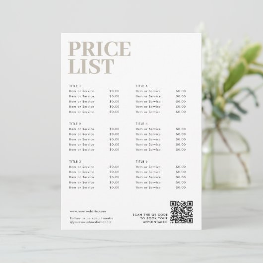 Modern Boho Beauty prijslijst Menu Small Business (Staand voorkant)